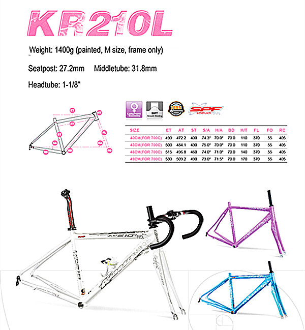 Superlight Aluminium Bike Frame Lady Aero Road Bike Frame+Fork set KR210L Kobiety 1,4kg 4